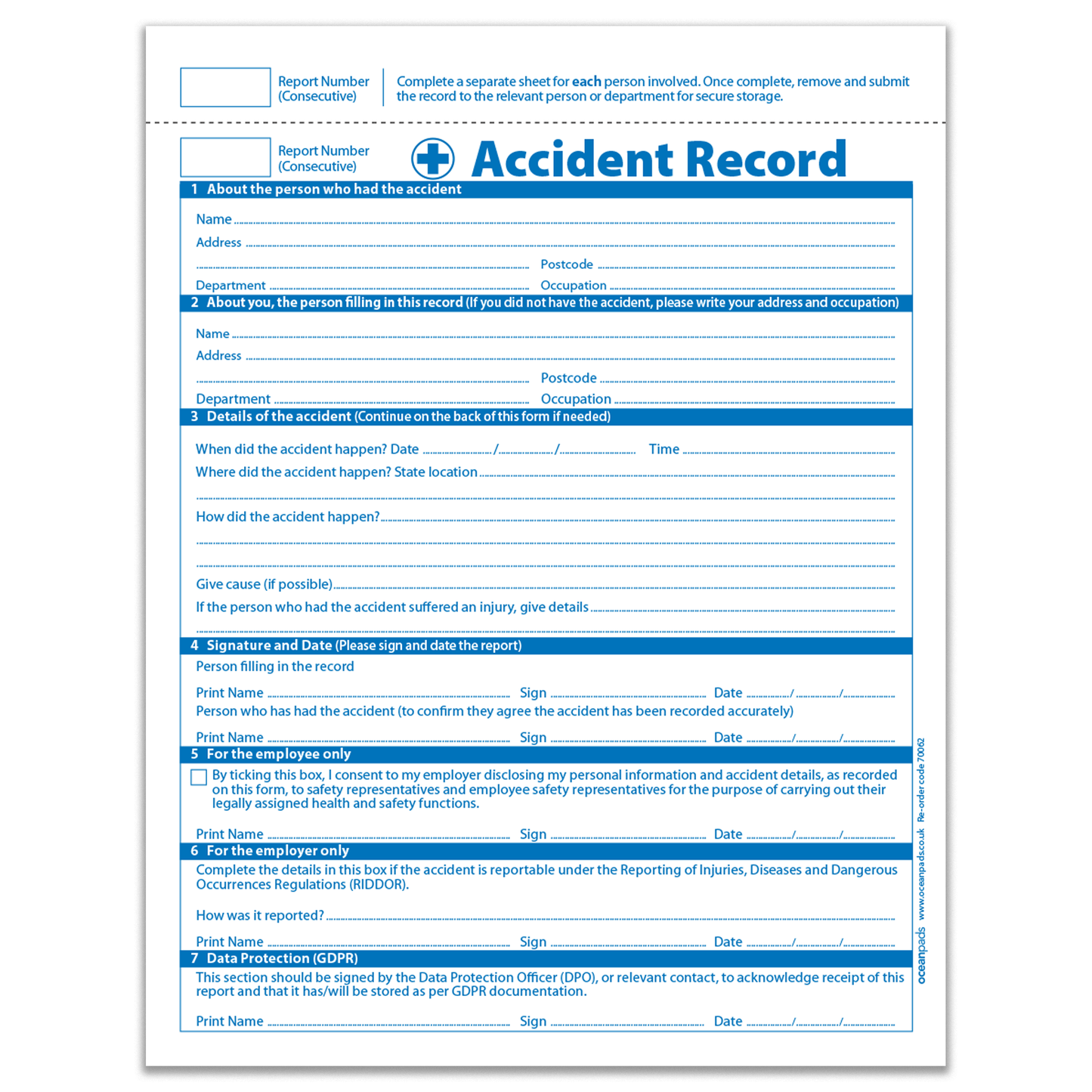 Accident Report Book GDPR Compliant for Small Businesses, Schools, Charities x 50 Pages (70062)
