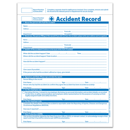 Accident Report Book GDPR Compliant for Small Businesses, Schools, Charities x 50 Pages (70062)