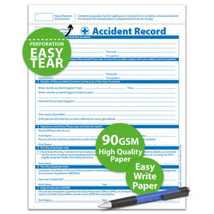 Accident Report Book GDPR Compliant for Small Businesses, Schools, Charities x 50 Pages (70062)