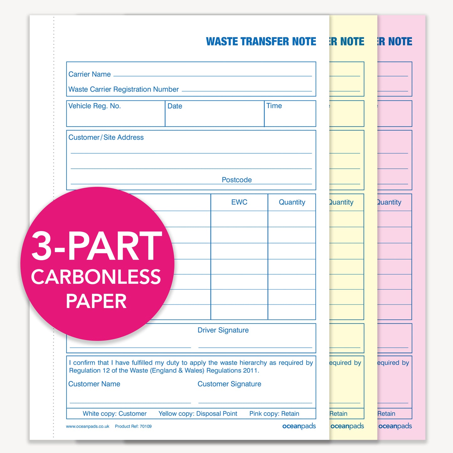 Ocean Pads Waste Transfer Note, A5, Triplicate (70109)
