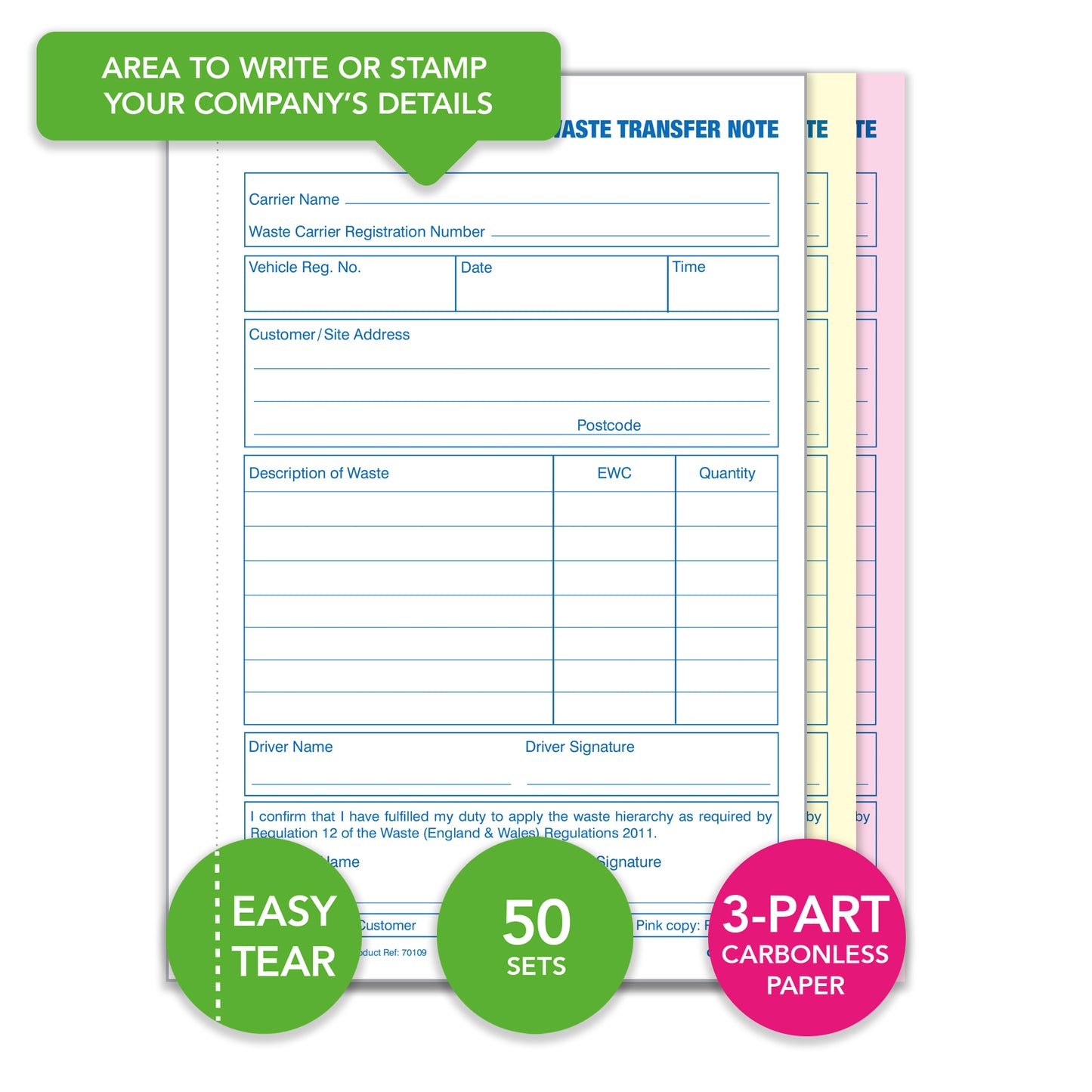 Ocean Pads Waste Transfer Note, A5, Triplicate (70109)