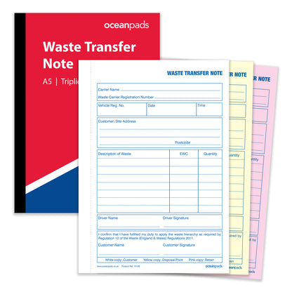 Ocean Pads Waste Transfer Note, A5, Triplicate (70109)