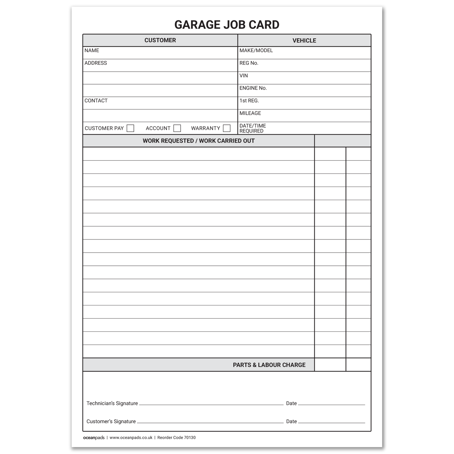 Garage Job Cards A5 – 250 Workshop Service & Repair Record Cards – Ocean Pads (70130)