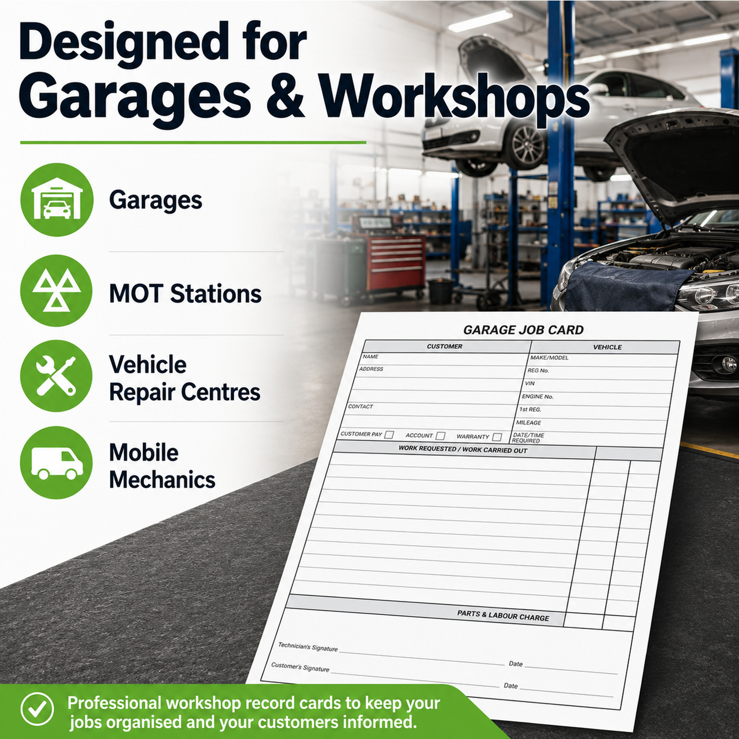Garage Job Cards A5 – 250 Workshop Service & Repair Record Cards – Ocean Pads (70130)