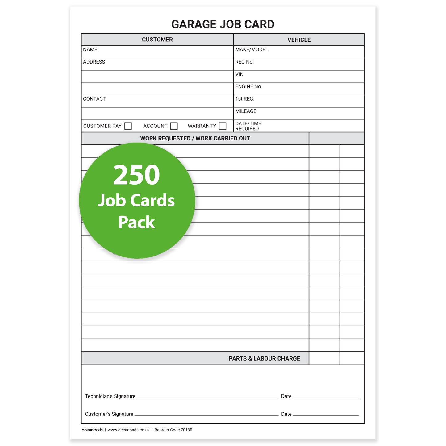 Garage Job Cards A5 – 250 Workshop Service & Repair Record Cards – Ocean Pads (70130)