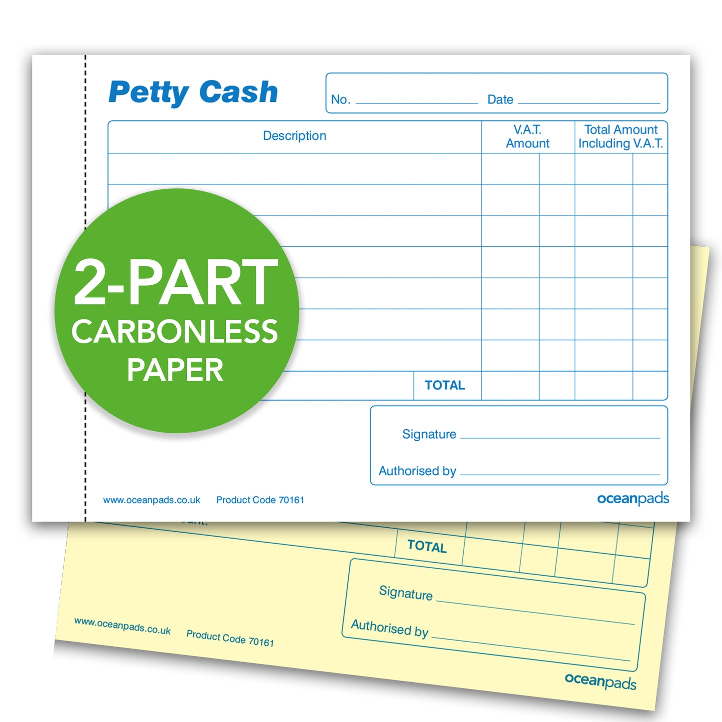 Petty Cash Book for Small Business, School, Charity, Self Employed, A6 50 NCR Duplicate Sets (70161)