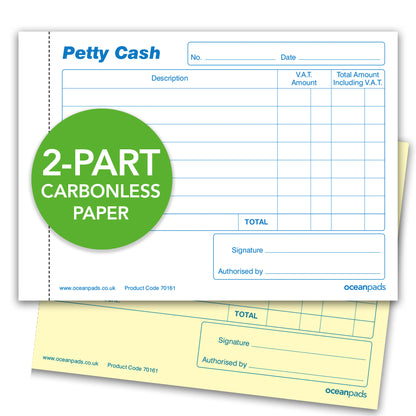 Petty Cash Book for Small Business, School, Charity, Self Employed, A6 50 NCR Duplicate Sets (70161)