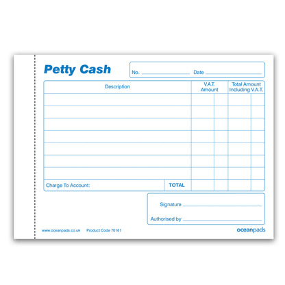 Petty Cash Book for Small Business, School, Charity, Self Employed, A6 50 NCR Duplicate Sets (70161)