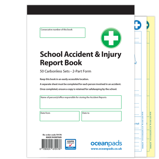 School Pupil Accident/Incident Record Book - A5, 2-Part NCR Duplicate | Accident Report Log for Schools & Childcare