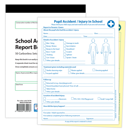 School Pupil Accident/Incident Record Book - A5, 2-Part NCR Duplicate | Accident Report Log for Schools & Childcare