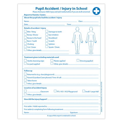 School Pupil Accident/Incident Record Book - A5, 2-Part NCR Duplicate | Accident Report Log for Schools & Childcare
