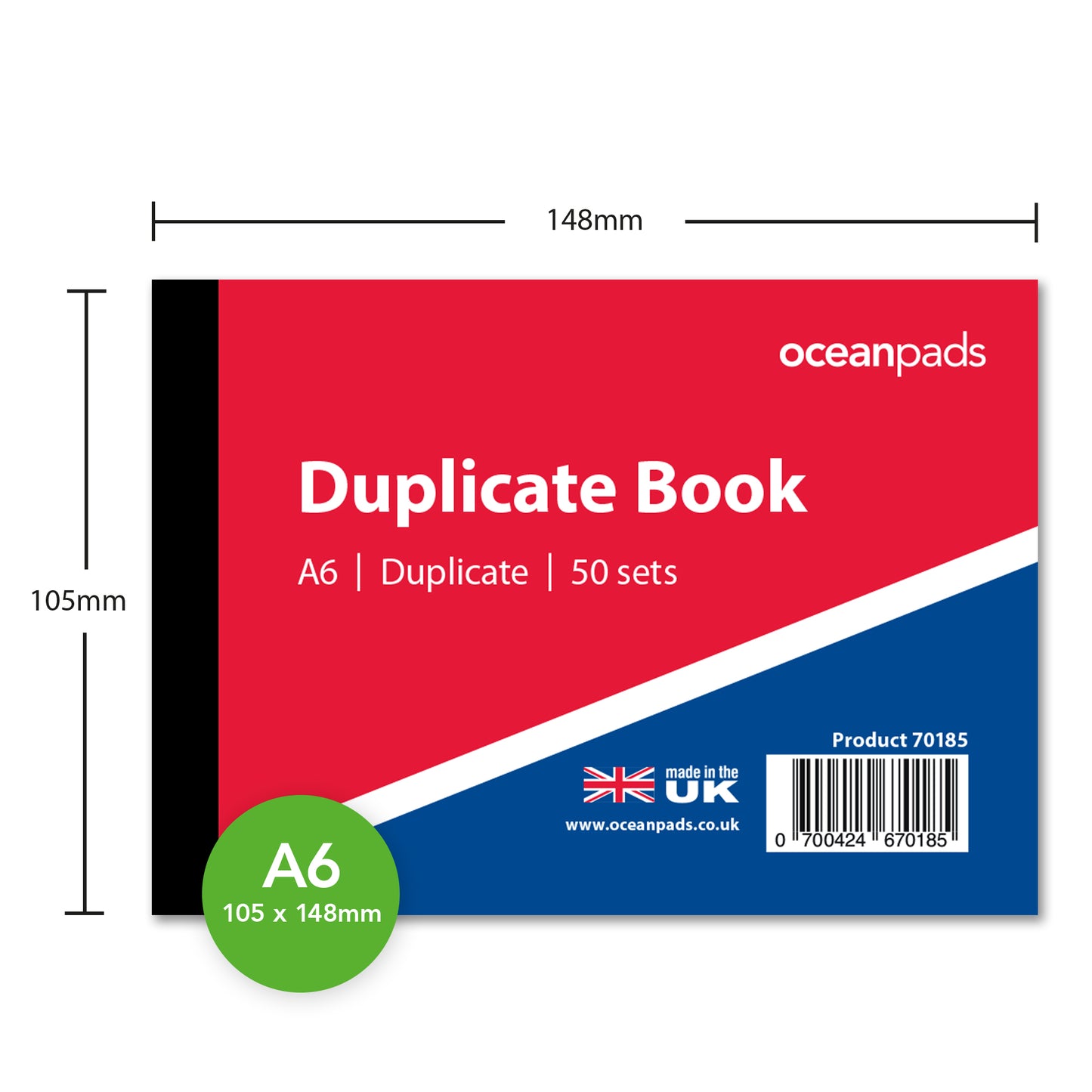 Ocean Pads A6 Duplicate Memo Book – Convenient for Quotes, Reminders, Sizing, Sketches, Taking Notes On-The-Go. 148mm x 105mm, 50 Duplicate NCR Sets, Small, Compact, Portable. (Ref. 70185)