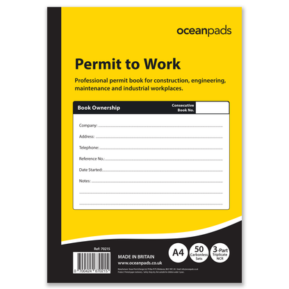 Permit to Work Book A4 | 50 Triplicate NCR Sets | Carbonless