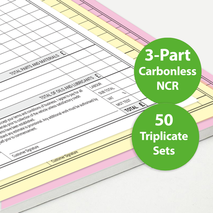 Garage Service & Repair Invoice Book A4 | 3-Part NCR Triplicate | 50 Sets | Workshop Job Card for Garages & Mechanics – Ocean Pads (70321)
