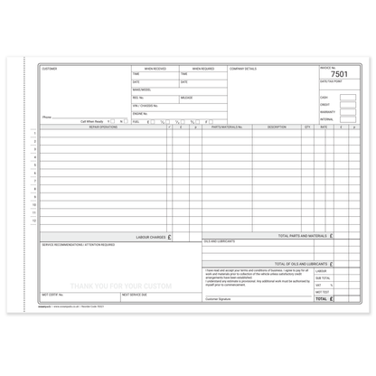 Garage Service & Repair Invoice Book A4 | 3-Part NCR Triplicate | 50 Sets | Workshop Job Card for Garages & Mechanics – Ocean Pads (70321)