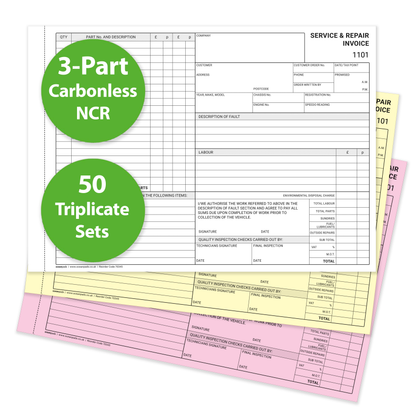 Garage Service & Repair Invoice Book A4 | 3-Part NCR Triplicate | 50 Sets | Ocean Pads (70345)