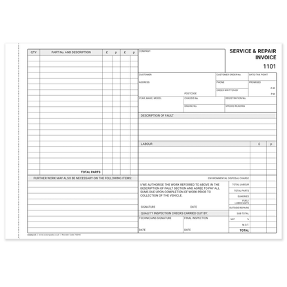 Garage Service & Repair Invoice Book A4 | 3-Part NCR Triplicate | 50 Sets | Ocean Pads (70345)