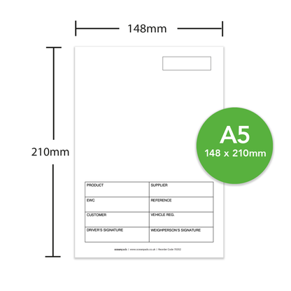 A5 Weighbridge Tickets – 3-Part NCR Carbonless Sets (Box of 1,000 Tickets)