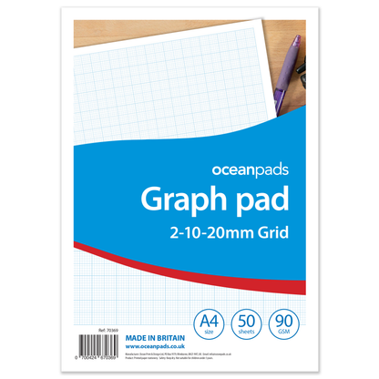 A4 Graph Pad 2-10-20mm Grid – 50 Sheets 90gsm Graph Paper – Technical Drawing, Plotting Graphs, Engineering & Drafting – Ocean Pads (70369)