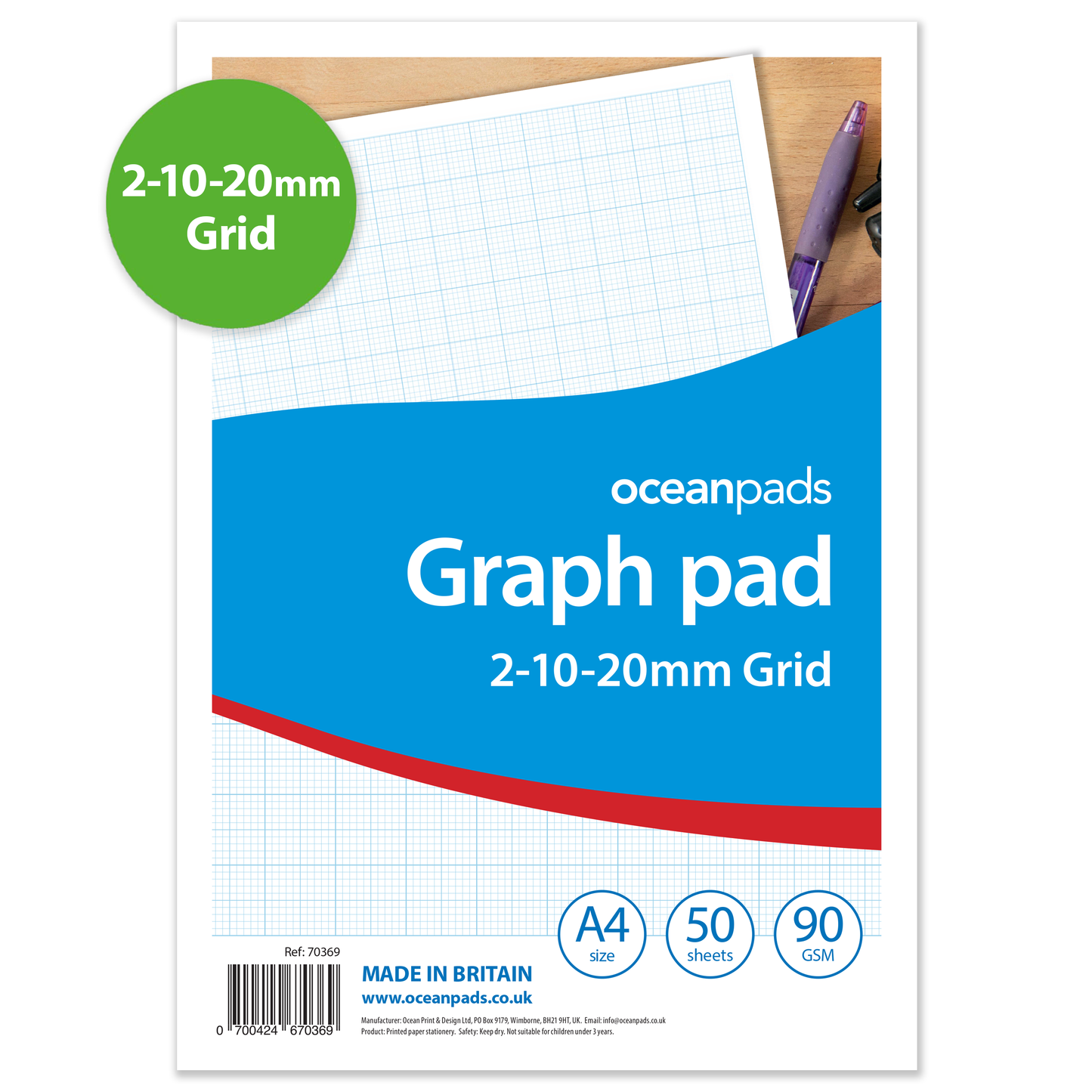 A4 Graph Pad 2-10-20mm Grid – 50 Sheets 90gsm Graph Paper – Technical Drawing, Plotting Graphs, Engineering & Drafting – Ocean Pads (70369)