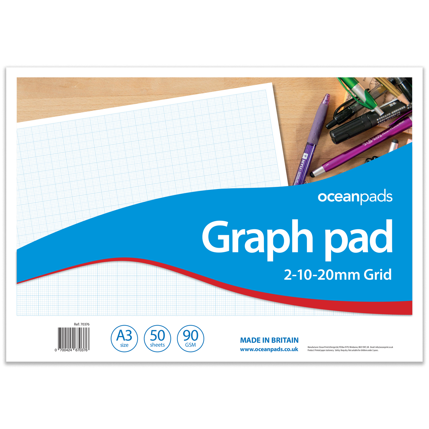 A3 Graph Pad 2-10-20mm Grid – 50 Sheets 90gsm Graph Paper for Technical Drawing, Plotting Graphs, Engineering & Drafting – Ocean Pads (70376)