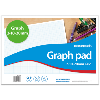 A3 Graph Pad 2-10-20mm Grid – 50 Sheets 90gsm Graph Paper for Technical Drawing, Plotting Graphs, Engineering & Drafting – Ocean Pads (70376)