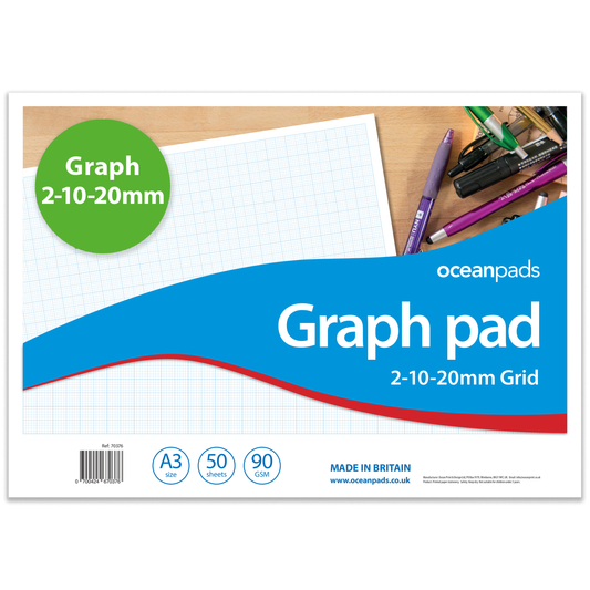 A3 Graph Pad 2-10-20mm Grid – 50 Sheets 90gsm Graph Paper for Technical Drawing, Plotting Graphs, Engineering & Drafting – Ocean Pads (70376)