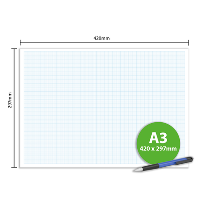 A3 Graph Pad 2-10-20mm Grid – 50 Sheets 90gsm Graph Paper for Technical Drawing, Plotting Graphs, Engineering & Drafting – Ocean Pads (70376)