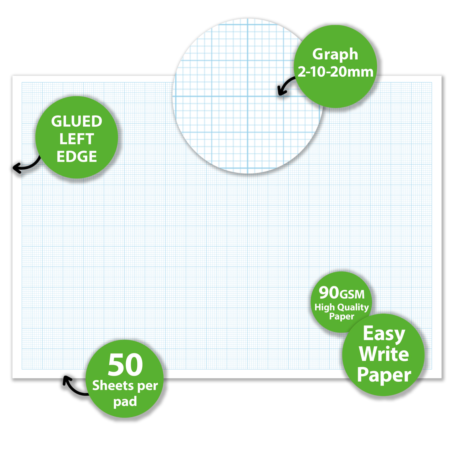 A3 Graph Pad 2-10-20mm Grid – 50 Sheets 90gsm Graph Paper for Technical Drawing, Plotting Graphs, Engineering & Drafting – Ocean Pads (70376)