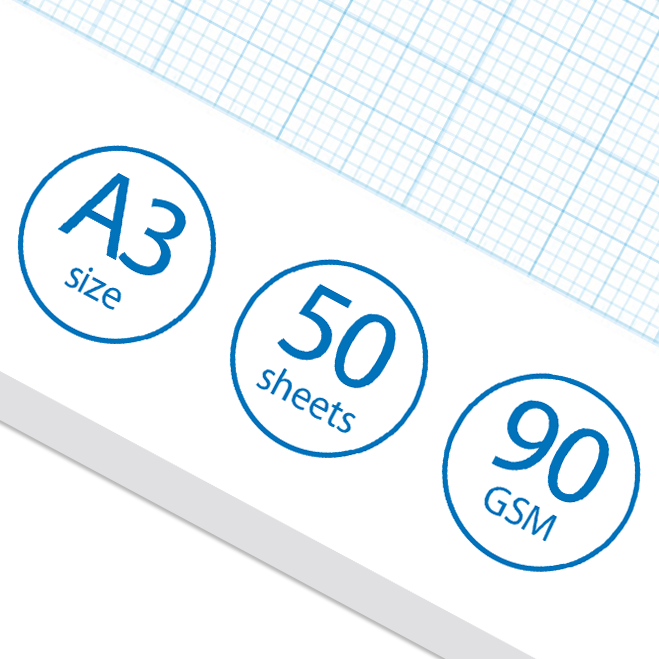 A3 Graph Pad 2-10-20mm Grid – 50 Sheets 90gsm Graph Paper for Technical Drawing, Plotting Graphs, Engineering & Drafting – Ocean Pads (70376)