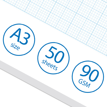 A3 Graph Pad 2-10-20mm Grid – 50 Sheets 90gsm Graph Paper for Technical Drawing, Plotting Graphs, Engineering & Drafting – Ocean Pads (70376)