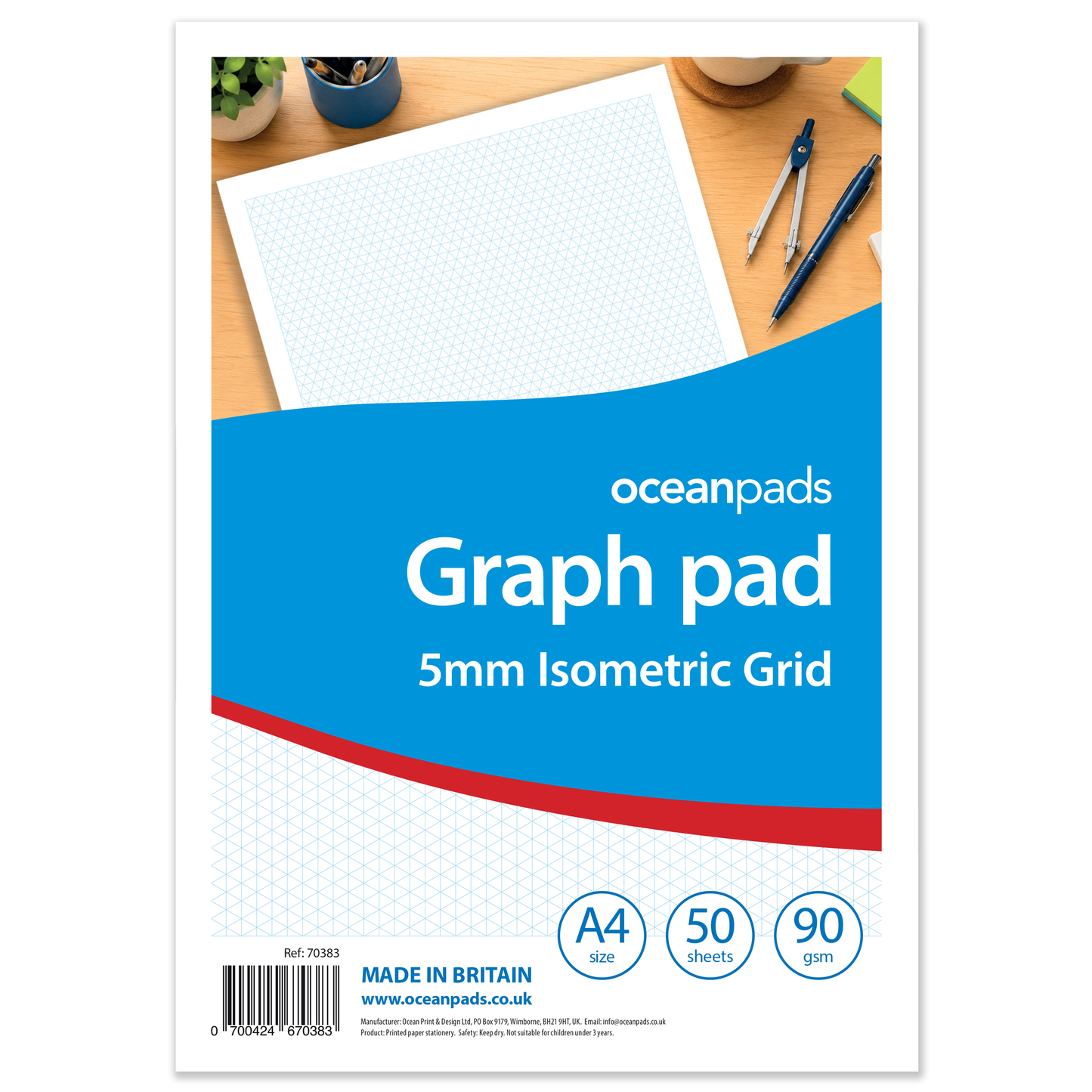 A4 Graph Pad 5mm Isometric Grid – 50 Sheets 90gsm Graph Paper for Technical Drawing, Engineering, Design & Drafting – Ocean Pads (70383)