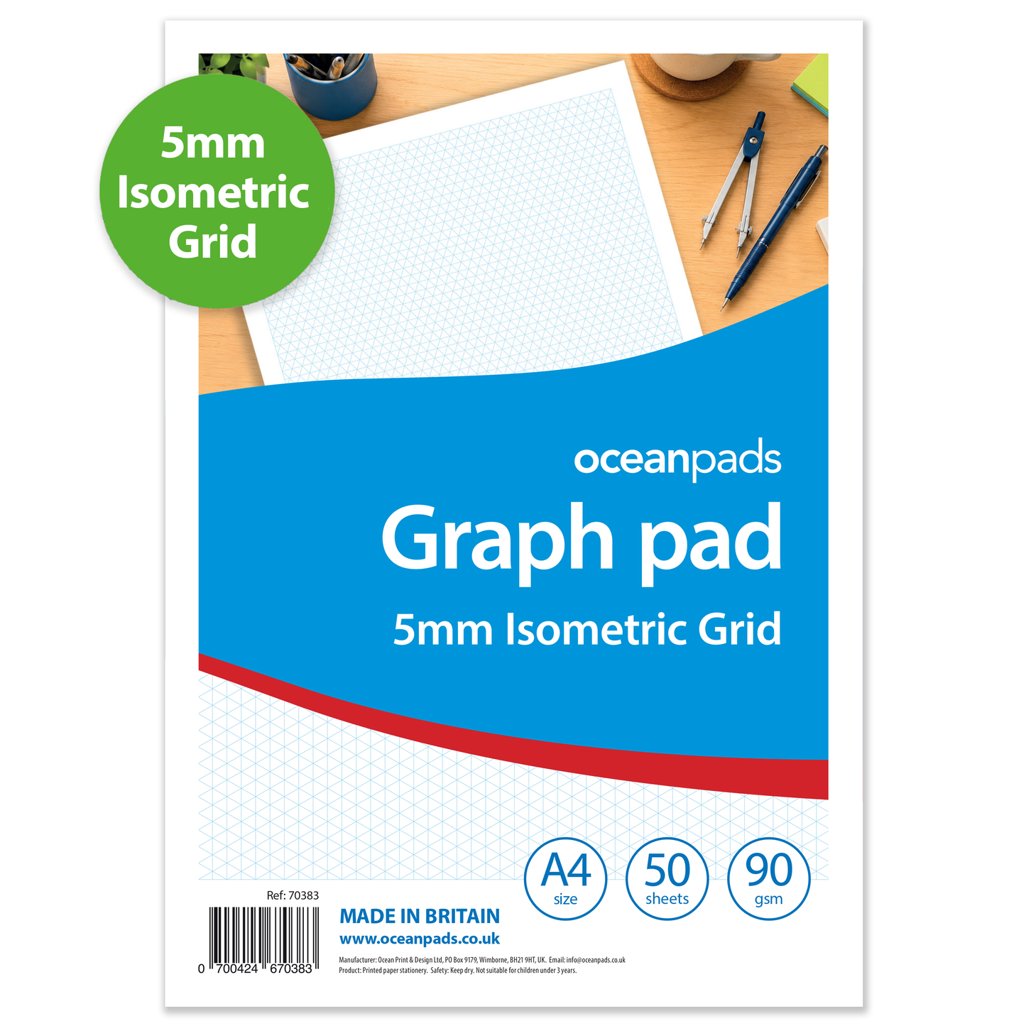 A4 Graph Pad 5mm Isometric Grid – 50 Sheets 90gsm Graph Paper for Technical Drawing, Engineering, Design & Drafting – Ocean Pads (70383)