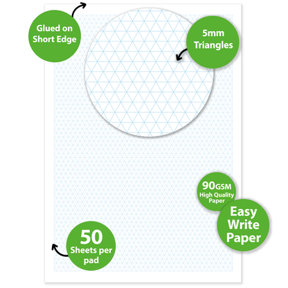 A4 Graph Pad 5mm Isometric Grid – 50 Sheets 90gsm Graph Paper for Technical Drawing, Engineering, Design & Drafting – Ocean Pads (70383)