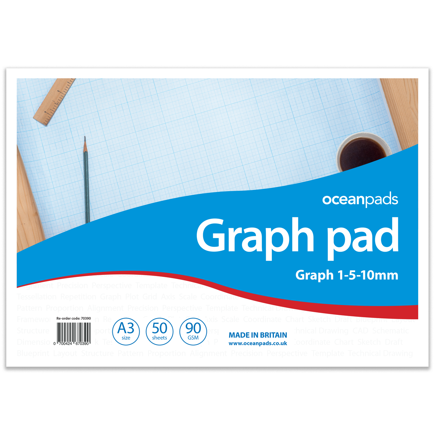 A3 Graph Pad x 50 Sheets of Smooth White 90gsm Paper with 1-5-10mm Graph. Ideal for Technical Drawing, Plotting graphs, Drafting Designs (Ref. 70390)