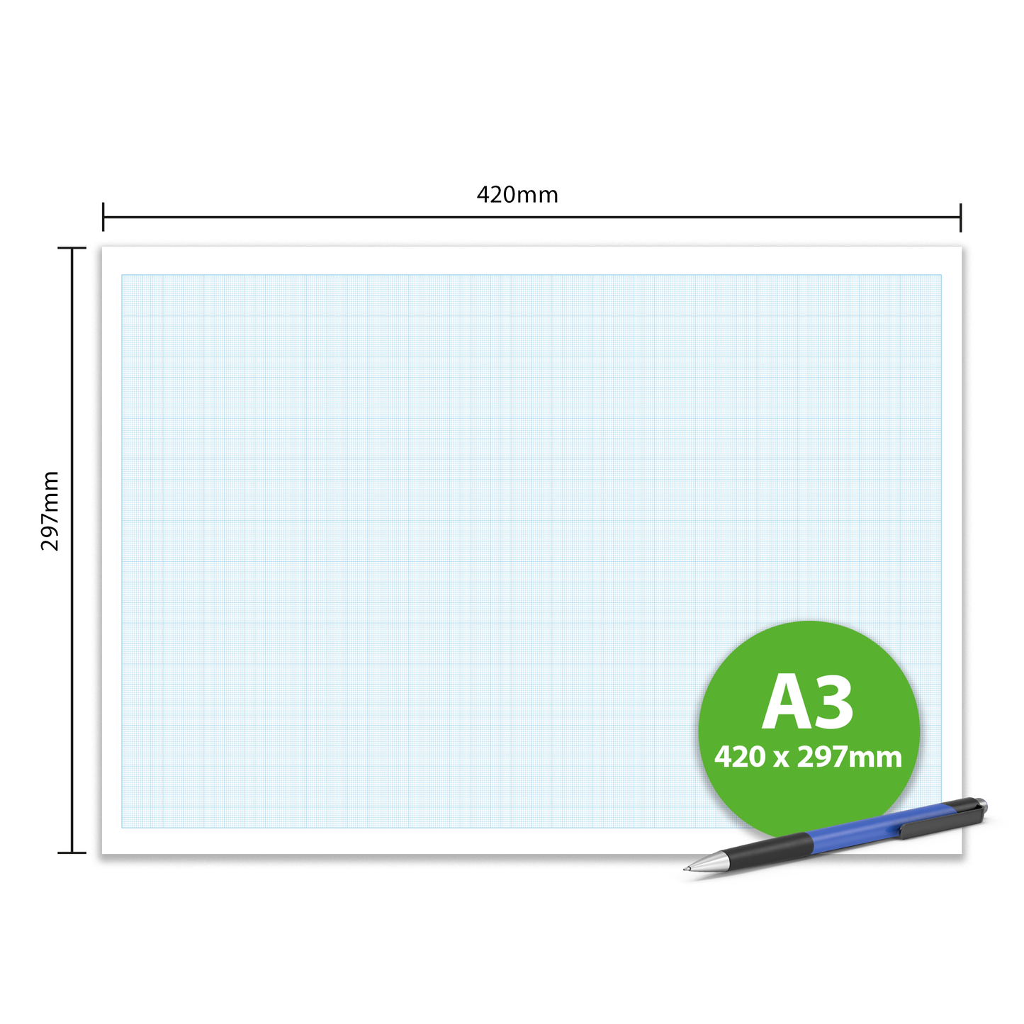 A3 Graph Pad x 50 Sheets of Smooth White 90gsm Paper with 1-5-10mm Graph. Ideal for Technical Drawing, Plotting graphs, Drafting Designs (Ref. 70390)
