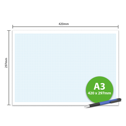 A3 Graph Pad x 50 Sheets of Smooth White 90gsm Paper with 1-5-10mm Graph. Ideal for Technical Drawing, Plotting graphs, Drafting Designs (Ref. 70390)