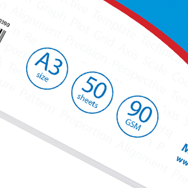 A3 Graph Pad x 50 Sheets of Smooth White 90gsm Paper with 1-5-10mm Graph. Ideal for Technical Drawing, Plotting graphs, Drafting Designs (Ref. 70390)