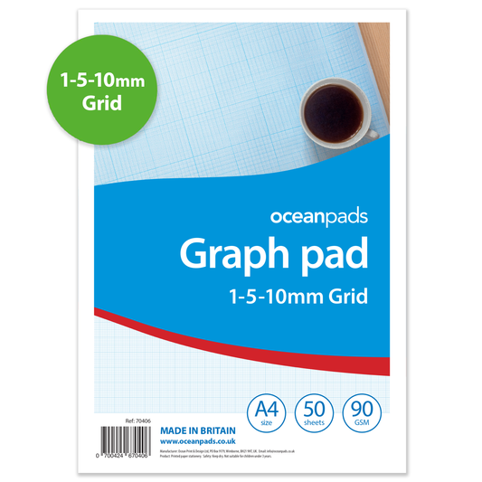 A4 Graph Pad 1-5-10mm Grid – 50 Sheets 90gsm Smooth White Paper – Technical Drawing, Plotting Graphs, Engineering & Drafting – Ocean Pads (70406)