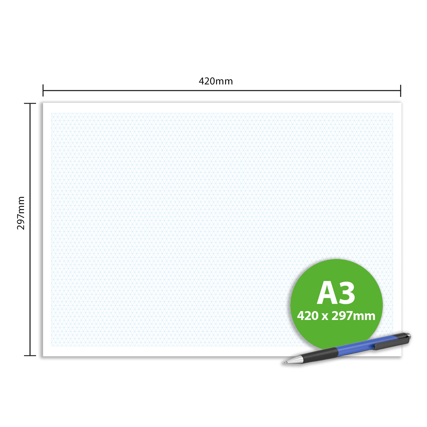 A3 Graph Pad 5mm Isometric Grid – 50 Sheets 90gsm Graph Paper for Technical Drawing, Engineering, Design & Drafting – Ocean Pads (70420)