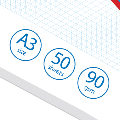 A3 Graph Pad 5mm Isometric Grid – 50 Sheets 90gsm Graph Paper for Technical Drawing, Engineering, Design & Drafting – Ocean Pads (70420)