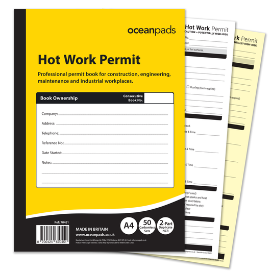 Hot Work Permit Book A4 | 50 Duplicate NCR Carbonless Sets
