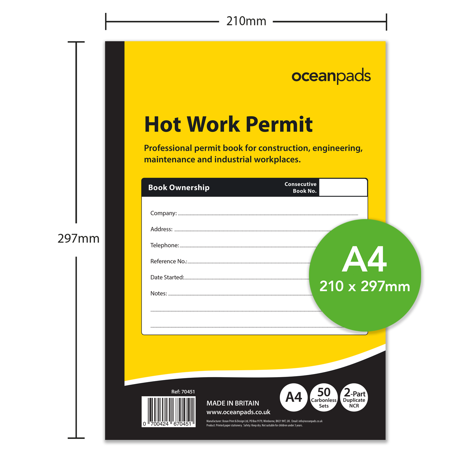 Hot Work Permit Book A4 | 50 Duplicate NCR Carbonless Sets