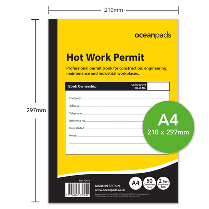 Hot Work Permit Book A4 | 50 Duplicate NCR Carbonless Sets