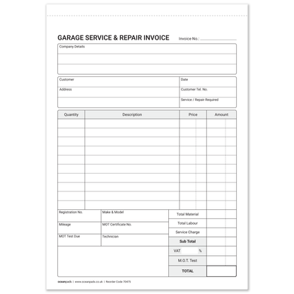 Garage Service & Repair Invoice Book A5 | Duplicate NCR | 50 Sets