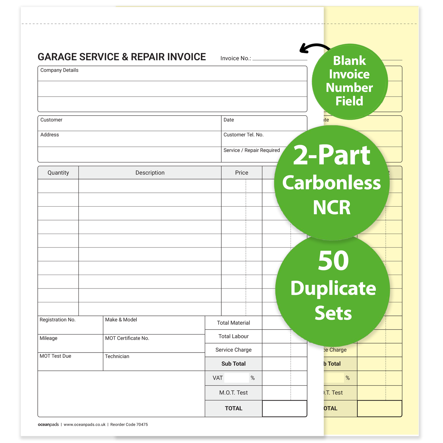 Garage Service & Repair Invoice Book A5 | Duplicate NCR | 50 Sets