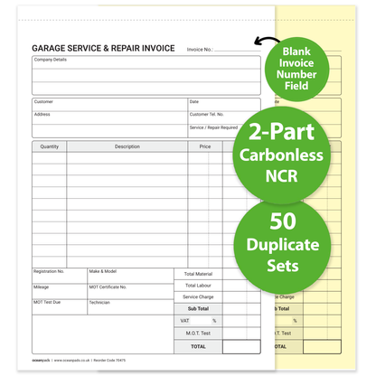 Garage Service & Repair Invoice Book A5 | Duplicate NCR | 50 Sets