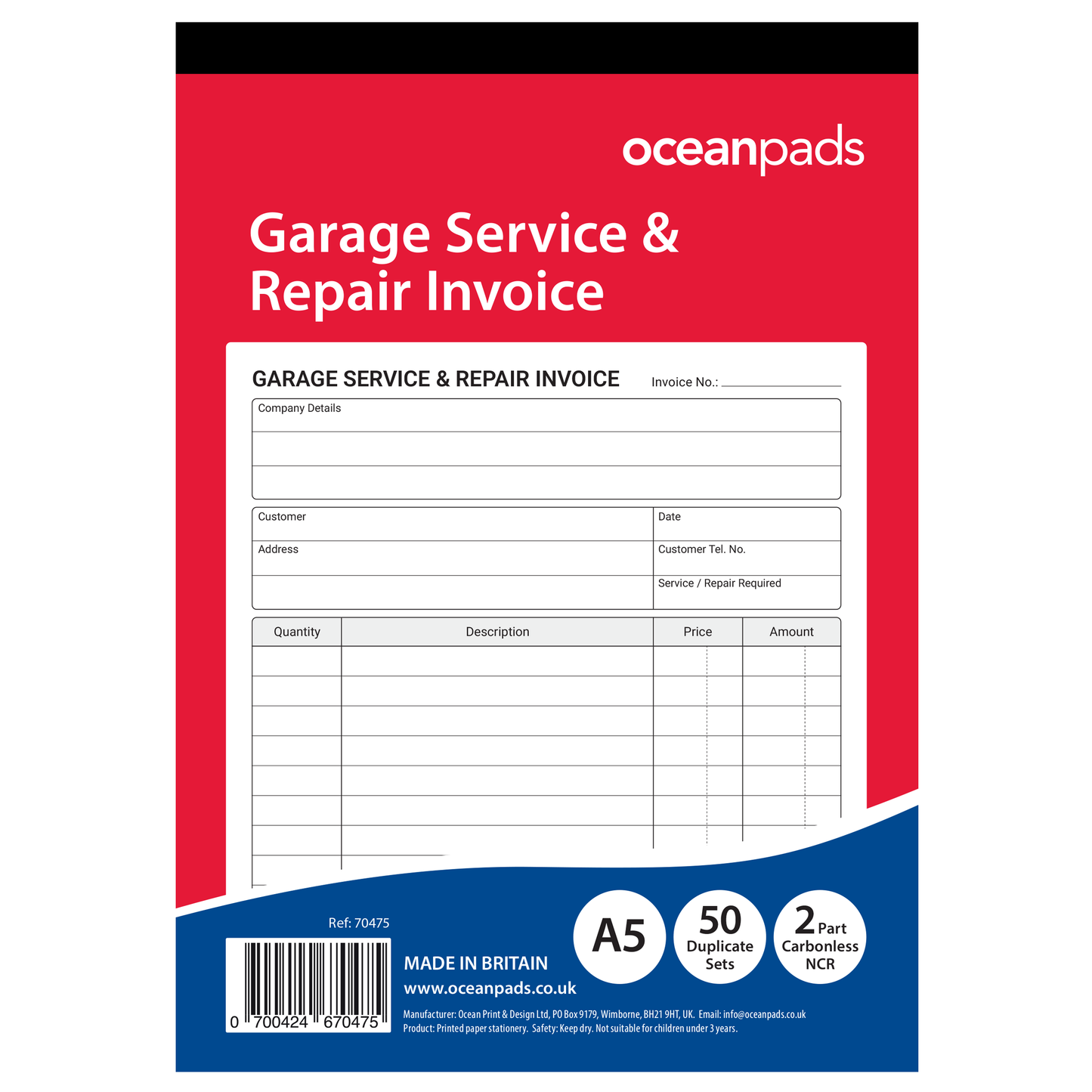 Garage Service & Repair Invoice Book A5 | Duplicate NCR | 50 Sets