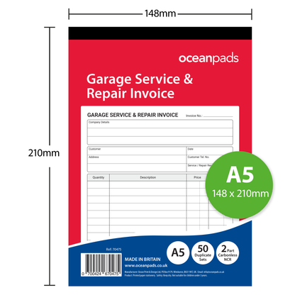 Garage Service & Repair Invoice Book A5 | Duplicate NCR | 50 Sets