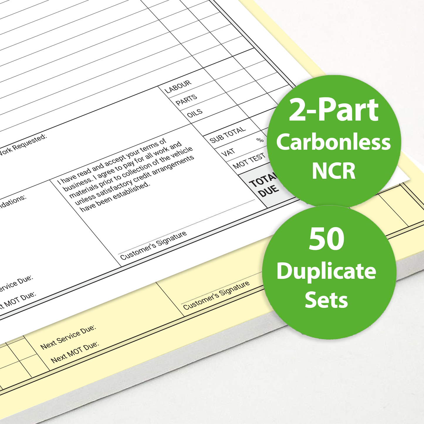 Garage Service & Repair Invoice Book – A4 2-Part NCR, 50 Duplicate Sets — Ocean Pads (70482)